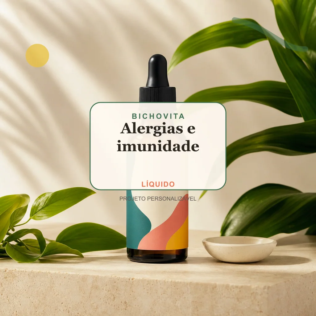Alergias e imunidade em líquido, conceito de suplemento pet de marca própria Bichovita